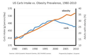 Obesity rising while carb intake falls